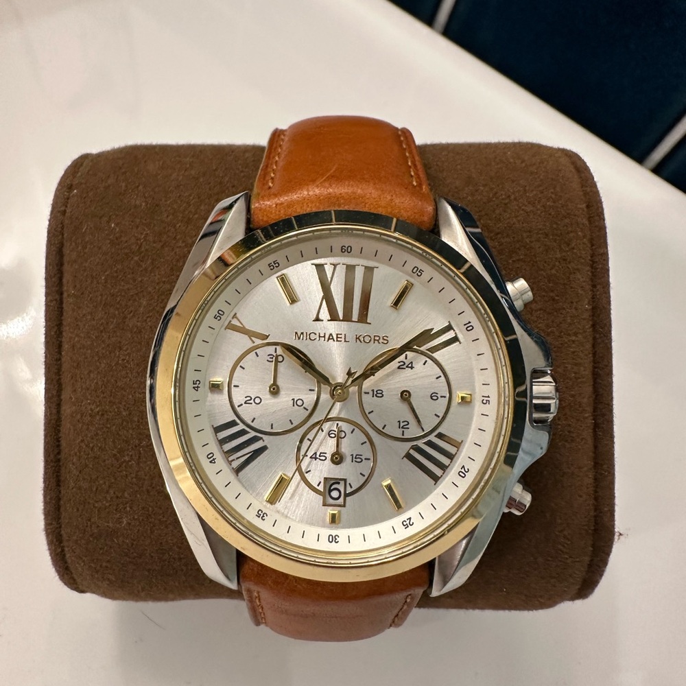 Michael Kors Tan Leather Strap Chronograph Watch with Gold Accents
